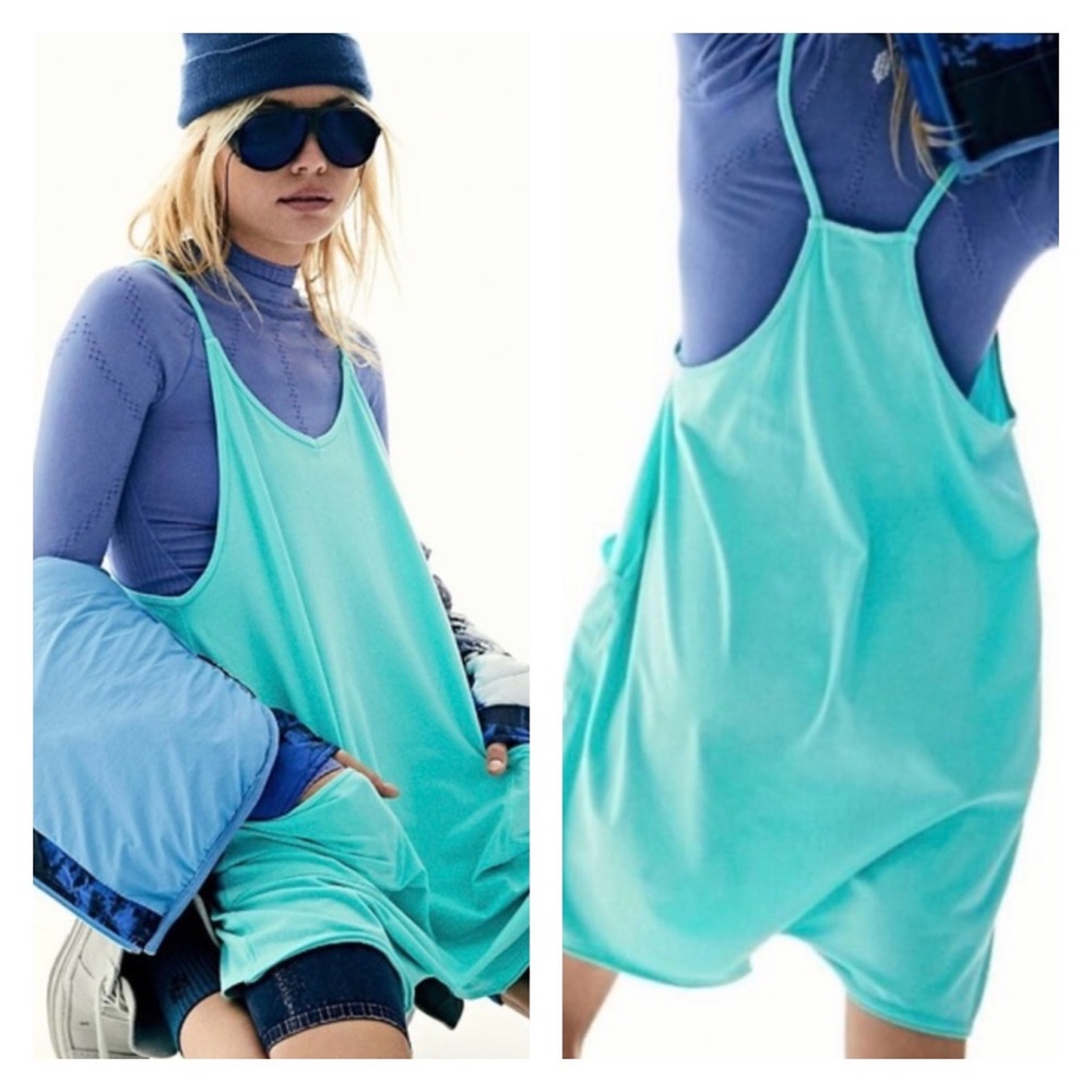 FREE PEOPLE MOVEMENT Teal Hot Shot Romper Oversized Medium